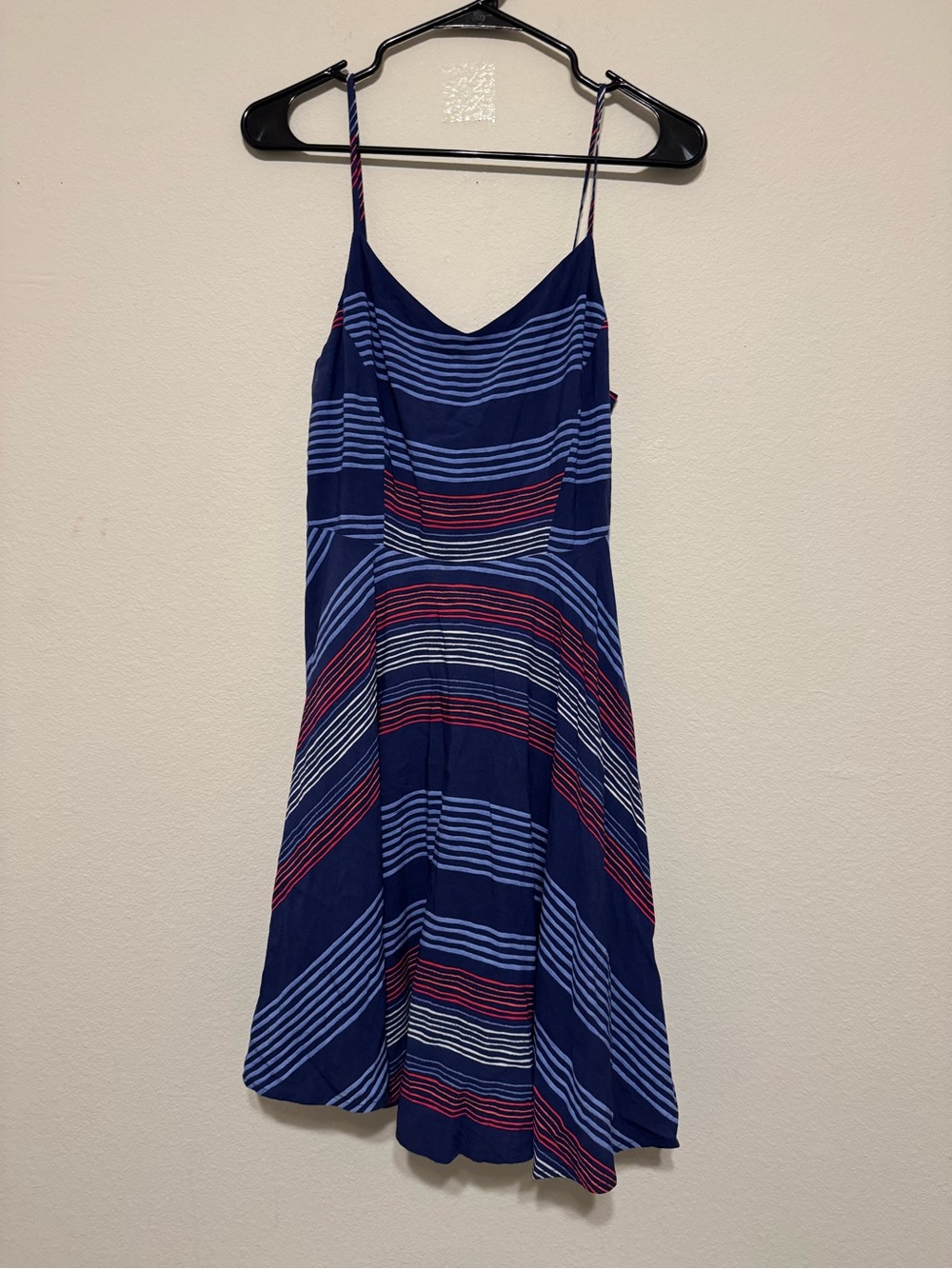 Old Navy Navy Striped Spaghetti Strap Mini Dress with Red & Light Blue Accents